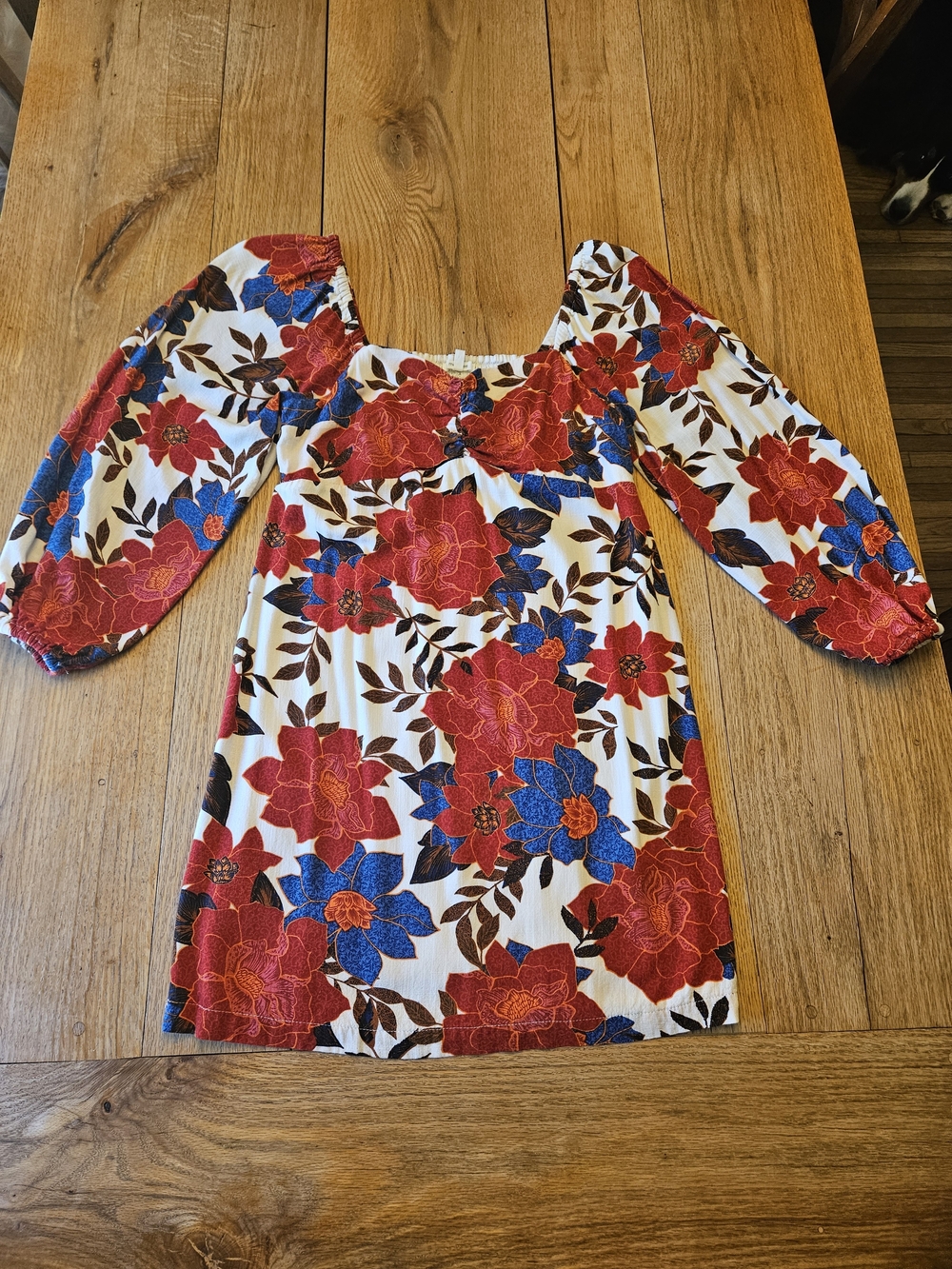 Maurices White Floral Mini Dress with Red & Blue Blooms